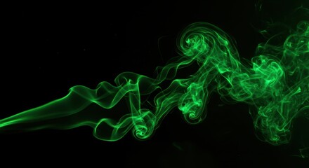 Mystical green smoke curves against black background