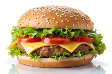 Juicy Cheeseburger Sesame Bun, Patty, Cheese, Lettuce, Tomato