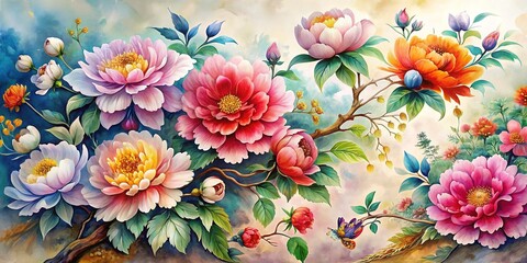 Chinese Watercolor Flowers - Elegant Floral Art