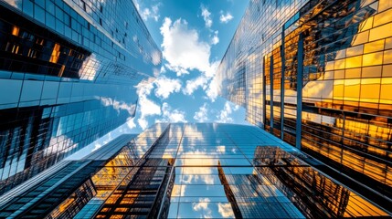 Skyward Cityscape Modern Skyscrapers Reflecting Clouds