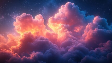 Beautifully Illuminated Clouds Drift Across a Starry Evening Sky