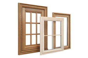 wooden window frames isolated on transparent background 