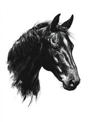 sketch side portrait of a horse profile on a white background