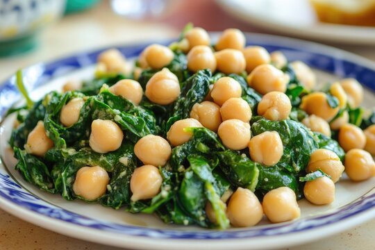 A plate of espinacas con garbanzos with spinach and chickpeas