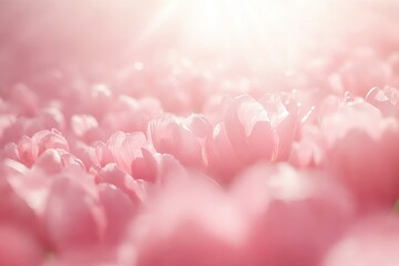 A soft focus view of many pink flower petals creating a dreamy and romantic floral background scene