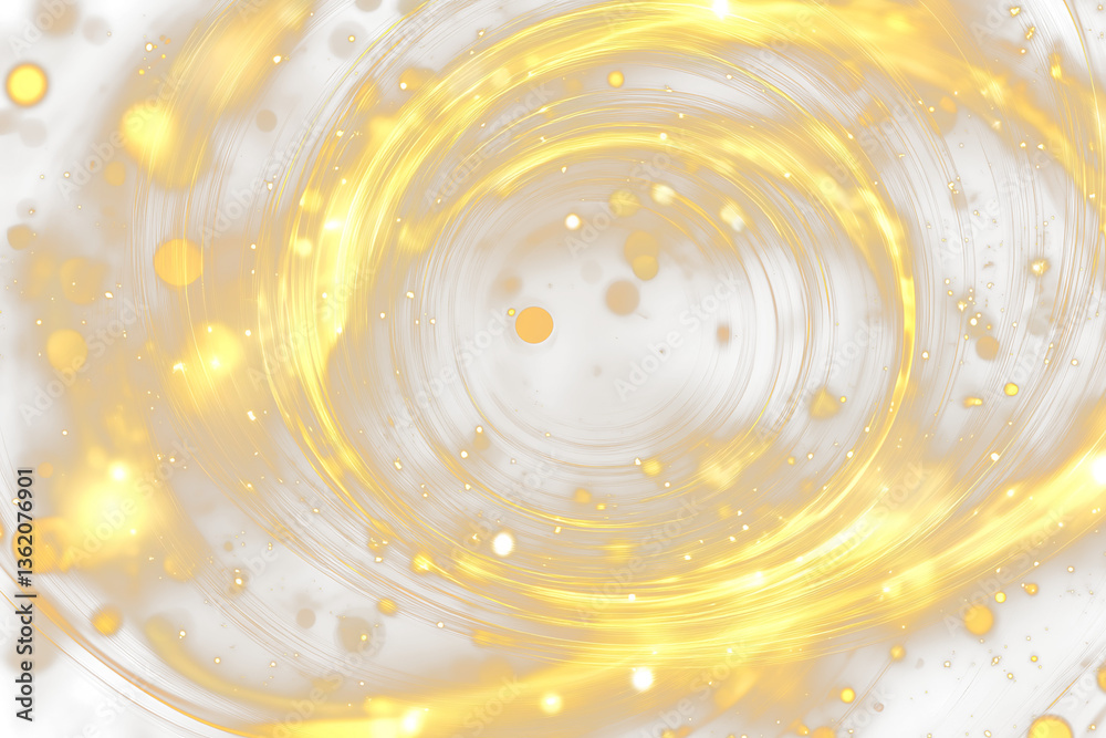 Poster golden swirling light vortex with bokeh.