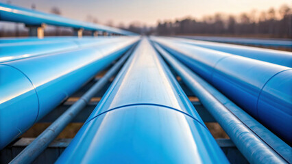 Hydrogen fuel future Blue pipelines stretch into distance, reflecting sunset sky