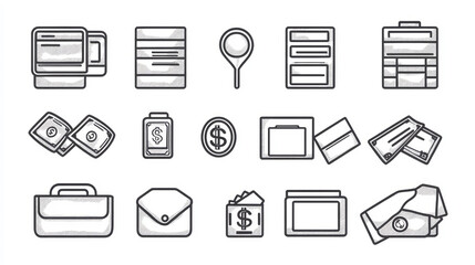 A simple set of money-related vector line icons including banking investment and savings perfect for digital financial tools and apps.  AI generative