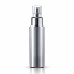 Silver spray tube for cosmetic product design isolated on transparent background  
