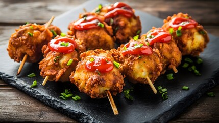 Crispy Cauliflower Bites Appetizer Skewers with Ketchup