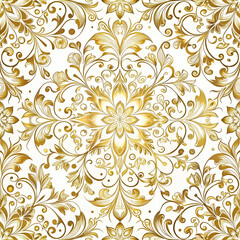 Gold and White Floral Pattern isolated on transparent background  
