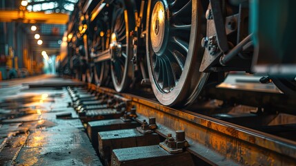 Fototapeta premium Close-up of vintage steam train wheels