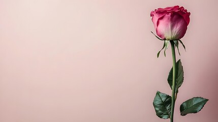 Fototapeta premium Single Pink Rose on Pink Background Elegant Minimalist Floral Image