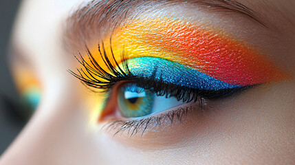 Vibrant eyeshadow artistry showcases colorful blend of shades during makeup application