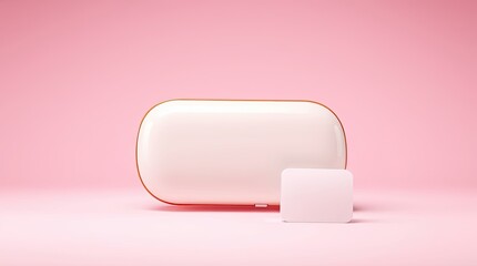 White glossy object with a smaller card on pink background