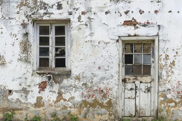 Photo of White wall of old abandoned industrial building. Detailed photo textured background