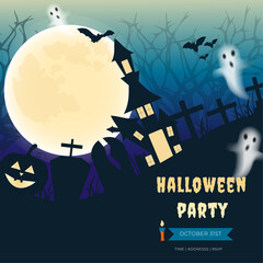 Creepy Halloween Night Vector Scene. Halloween Party template banner.