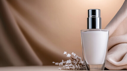 Naklejka premium Elegant perfume bottle with white flowers on soft background