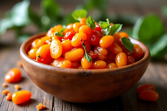 vibrant and fresh serving of acar in a ceramic bowl, with bright and appetizing colors, set on a wooden table