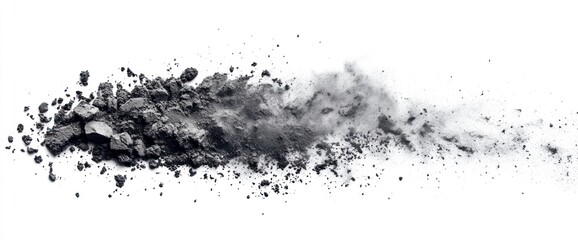 Pile of Charcoal Powder with Dust Particles on White Background Shot