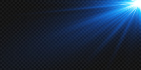 Blue light rays of light, light spark and flash.