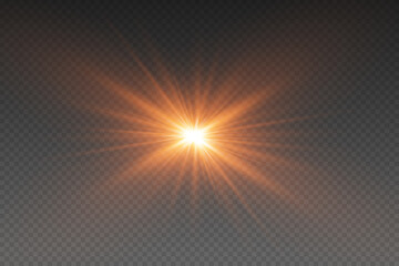 Fototapeta premium Golden flash of light, lens flare. On a transparent background.