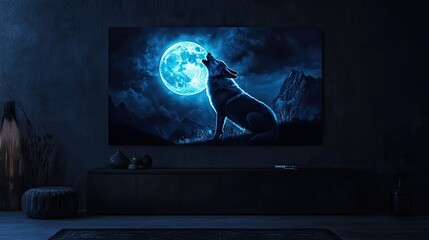 Fototapeta premium A lone wolf howls under the glow of a brilliant moon