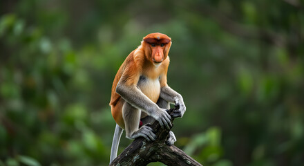 Fototapeta premium Monkey Perched on Tree Branch