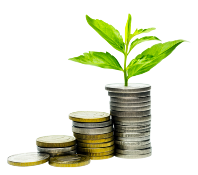 Investing in growth planting roots in financial success isolated on transparent background - Powered by Adobe