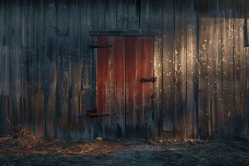 Rustic barn door with peeling paint and shadows