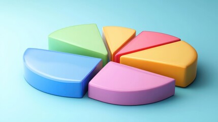 Colorful 3D pie charts in various sizes representing data distribution.