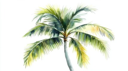 Obraz premium Palm Tree watercolor art isolated on white background. Tropical green Hawaiian flora, summer palm watercolour hand drawn painting for greeting card, travel, vacation or holidays designs or prints