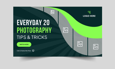 Best photography reel tips and tricks video thumbnail banner design, daily photography techniques video cover banner design, fully customizable vector eps 10 file format