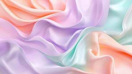 Obraz premium A stylish 3D background with smooth, twisted ribbons in gradients of lavender, mint, and peach. The ribbons have a soft, flowing appearance with a modern touch.