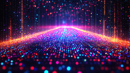 Fototapeta premium Vivid lights and colors create a mesmerizing digital pathway in a futuristic environment at night