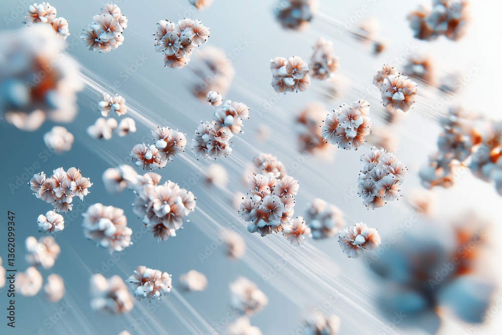 Poster a captivating abstract visualization of cellular structures floating against a light blue backdrop, 