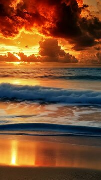 Majestic sunset over the ocean with vibrant colors reflecting on the water&rsquo;s surface