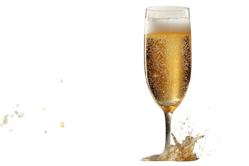 A Celebratory Champagne Flute Overflowing With Effervescence And Joy, A Sparkling Toast To Lifes Moments With A Dynamic Splash And Bright Golden Hues Isolated on Transparent Background