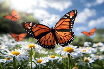 Naklejka premium Monarch Butterfly Meadow Flight