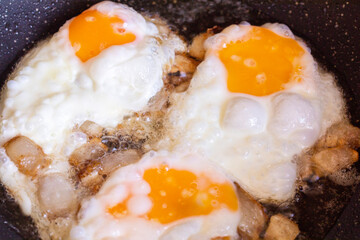 cook fried eggs with bacon for breakfast. Economic crisis