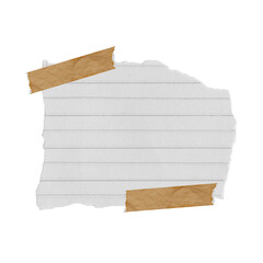 blank torn note book paper isolated on white background with brown paper tapes