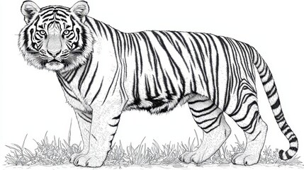 Obraz premium A playful tiger cub, outlined in simple, bold strokes, invites children to bring their creativity to life in a fun and easy coloring page. 