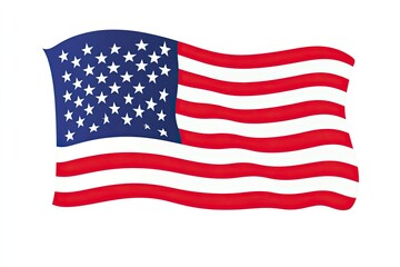 Minimalist flat vector style, a single waving USA flag icon, clean typography, perfect for banners.