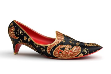 3D Luxurious Black and Red Khussa with Golden Embellishments
