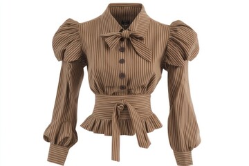 Obraz premium Striped Blouse with Bow and Puff Sleeves Fashionable Apparel Detail