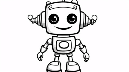 Fototapeta premium Robot kids coloring page in black and white with minimalist drawing, perfect for fun and learning.