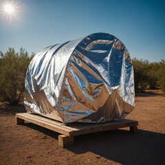 A high-tech thermal reflective cover wrapped around outdoor equipment, preventing overheating under the sun.


