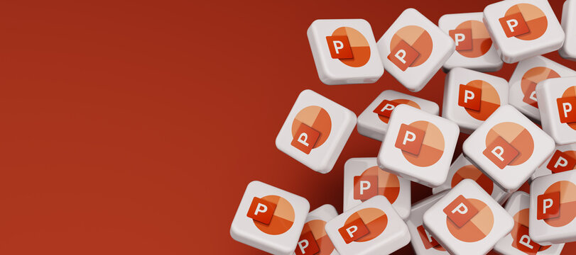 Guilherand-Granges, France - March 26, 2025. Microsoft PowerPoint: Create engaging presentations with customizable templates and AI tools. 3d render..