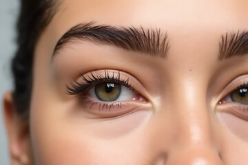 Obraz premium Beauty close-up portrait of a woman with stunning eyes in natural light for skincare focus