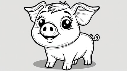 Fototapeta premium A whimsical pig, outlined with bold, simple lines, stands ready to spark young imaginations in a preschool-friendly coloring book page, a delightful generative AI creation. 